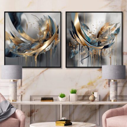 Abstract Shapes And Infinity Lines I – Abstract Shapes Wall Art Living Room Set Of 2 - Chic Decora