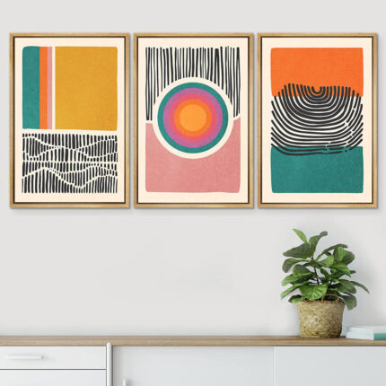 Abstract Vibrant Color Blocks ” Mid-Century Multicolor Color Block Shape Abstract Geometric ” 3 – Pieces - Chic Decora