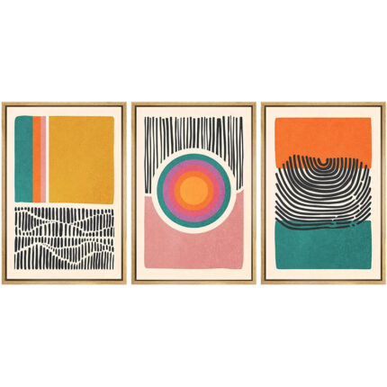 Abstract Vibrant Color Blocks ” Mid-Century Multicolor Color Block Shape Abstract Geometric ” 3 – Pieces - Chic Decora