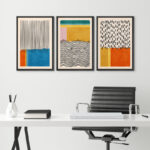 Abstract Vibrant Color Blocks " Mid-century Modern Multicolor Block Colorful Framed Abstract Geometric Canvas Print Wall Art " 3 - Pieces - Image 4