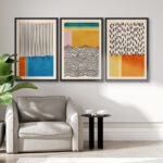 Abstract Vibrant Color Blocks " Mid-century Modern Multicolor Block Colorful Framed Abstract Geometric Canvas Print Wall Art " 3 - Pieces - Image 5