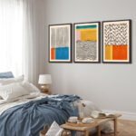 Abstract Vibrant Color Blocks " Mid-century Modern Multicolor Block Colorful Framed Abstract Geometric Canvas Print Wall Art " 3 - Pieces - Image 2