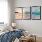 Aesthetic Sunset on Teal Ocean Coastal Beach Shore Framed Canvas 3 Pieces Print Triptych Wall Art - Image 6