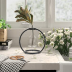 Alan 8" Clear and Black Glass and Metal Abstract Cylinder Table Vase