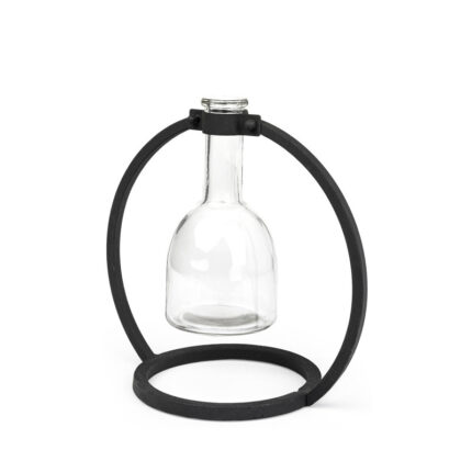 Alan 8″ Clear and Black Glass and Metal Abstract Cylinder Table Vase - Chic Decora