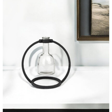 Alan 8″ Clear and Black Glass and Metal Abstract Cylinder Table Vase - Chic Decora