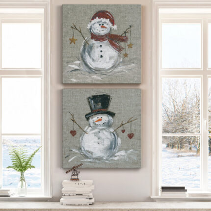 Aleman Linen Snowman I – 2 Piece Wrapped Canvas Print Set - Chic Decora