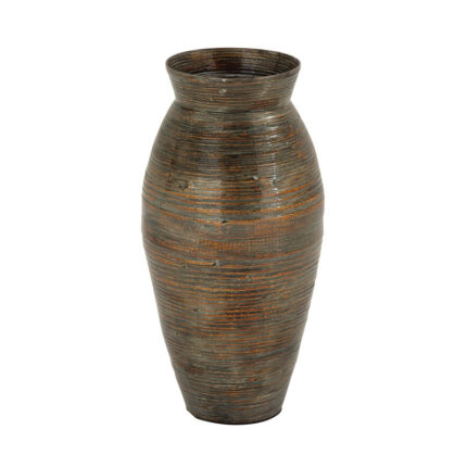 Alexander Bamboo Wood Textured Brown Decorative Vase with Lacquer - Chic Decora