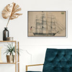 Almeda " Nautical And Coastal USS Constitution Sail Plan 1817, Cabin / Lodge Brown " by Oliver Gal