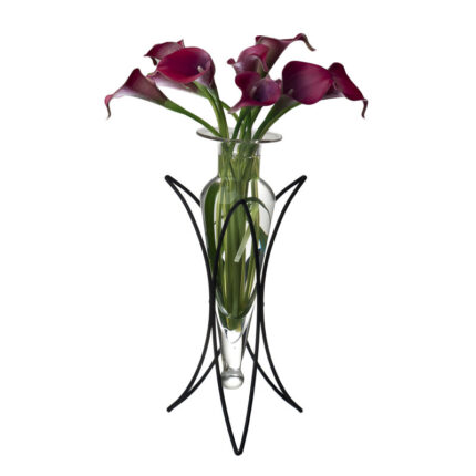 Alwie Glass Table Vase on Half Moon Metal Stand - Chic Decora