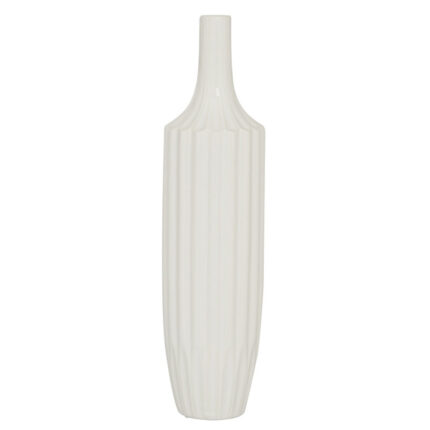 Amance Ceramic Stripe Texture Decorative White Vase - Chic Decora