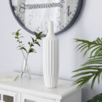 Amance Ceramic Stripe Texture Decorative White Vase - Image 4
