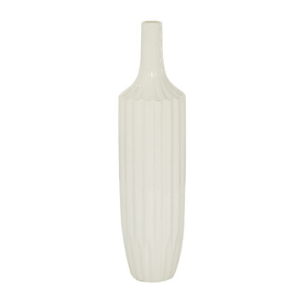 Amance Ceramic Stripe Texture Decorative White Vase - Chic Decora