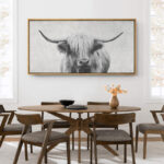 Animals "Portrait Of A Highland Cow Black And White Modern Art Extra Large Framed Wall Pictures - Image 2
