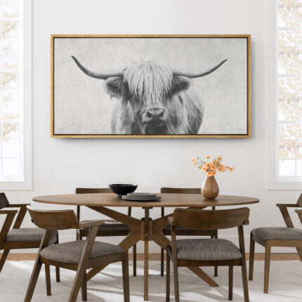 Animals “Portrait Of A Highland Cow Black And White Modern Art Extra Large Framed Wall Pictures - Chic Decora