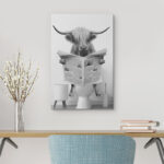 Animals Funny Bathroom Decor Black and White Highland Cow Sit On Toilet Large Framed Canvas Print Wall Art - Image 4