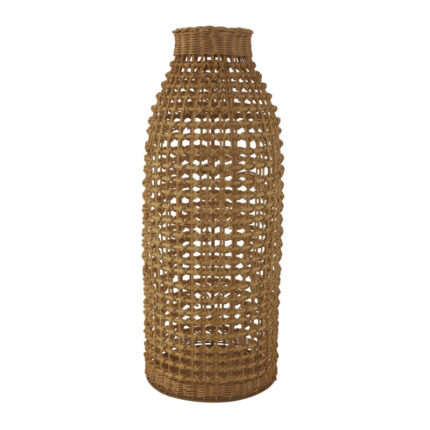 Antravia Rattan Handmade Woven Decorative Brown Vase with Open Framed Grid Design - Chic Decora
