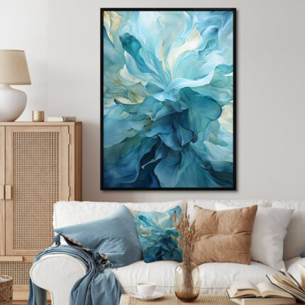 Aqua Blue And White Serenity Swirl IV – Abstract Spirals Framed Canvas Print - Chic Decora