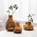 Aquista 4" Hand Blown Art Glass Amber Table Vase - Image 7