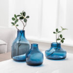 Aquista 8" Hand Blown Art Glass Blue Table Vase - Image 7
