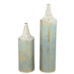 Armeta Metal Distressed Tall Geometric Decorative Vase with Grid Pattern and Gold Accents - Image 6
