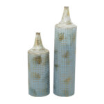 Armeta Metal Distressed Tall Geometric Decorative Vase with Grid Pattern and Gold Accents - Image 8