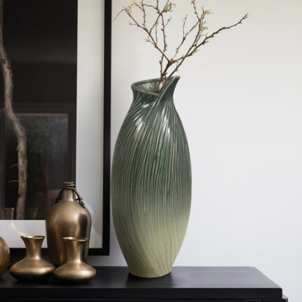 Artistic Swirl Ceramic Flower Vase for Home Decor â€“ Versatile Tall Vase Ideal for Shelf Accent, Dining Room Table, and Living Room Decor â€“ Green - Chic Decora