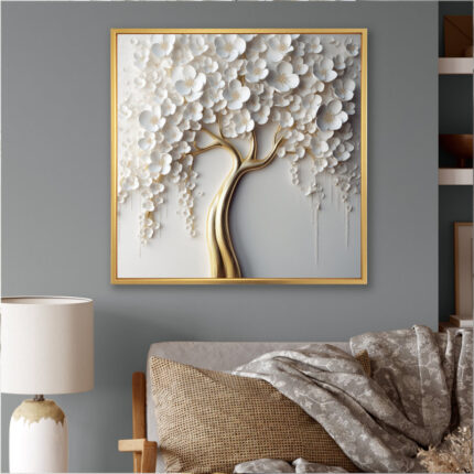 Arunveer White Orchid Tree Garden Of Branches VII - Tree Floral Large Wall Art