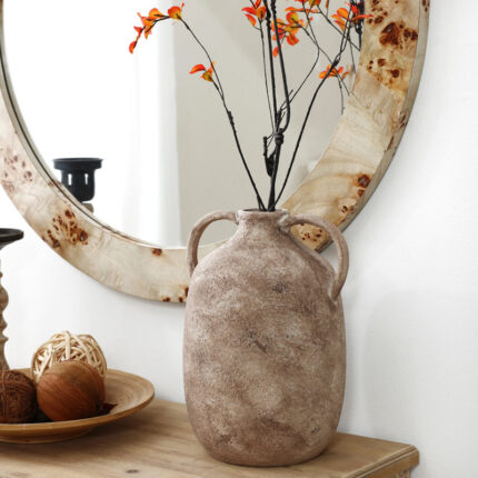 Atoka Marble Brown Ceramic 11.5-Inch Tall Jug Vase with Handles - Chic Decora