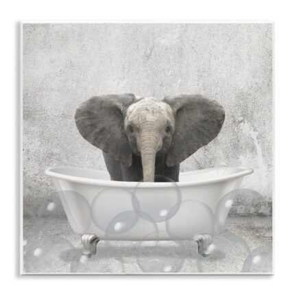 Baby Elephant Bath Time Cute Animal – Graphic Art Print - Chic Decora