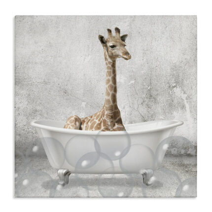 Baby Giraffe Bath Time Cute Animal – Graphic Art Print - Chic Decora