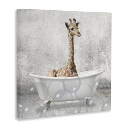 Baby Giraffe Bath Time Cute Animal – Graphic Art Print - Chic Decora