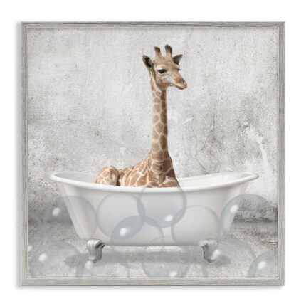 Baby Giraffe Bath Time Cute Animal – Graphic Art Print - Chic Decora