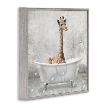 Baby Giraffe Bath Time Cute Animal – Graphic Art Print - Chic Decora
