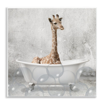 Baby Giraffe Bath Time Cute Animal – Graphic Art Print - Chic Decora