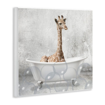 Baby Giraffe Bath Time Cute Animal – Graphic Art Print - Chic Decora