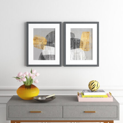 Baskerville ” Adjacent Shapes I ” 2 – Pieces Painting Print - Chic Decora