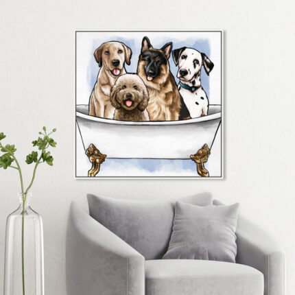 Bath and Laundry Big Pups in The Tub Graphic Art on Canvas - Chic Decora
