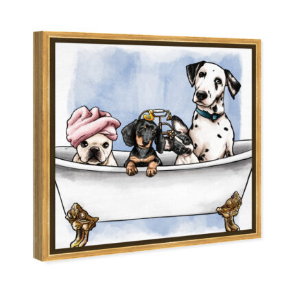 Bath and Laundry Glam Bathtub Puppies, Modern and Canvas Wall Art Print for Bath - Chic Decora