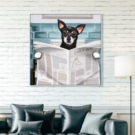 Bath and Laundry Occupied Bathroom Chihuahua, Modern and Canvas Wall Art Print for Bath - Chic Decora