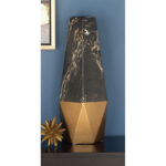 Bhavya Ceramic Faux Marble Decorative Dark Gray Vase with Gold Base