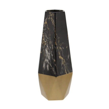 Bhavya Ceramic Faux Marble Decorative Dark Gray Vase with Gold Base - Chic Decora