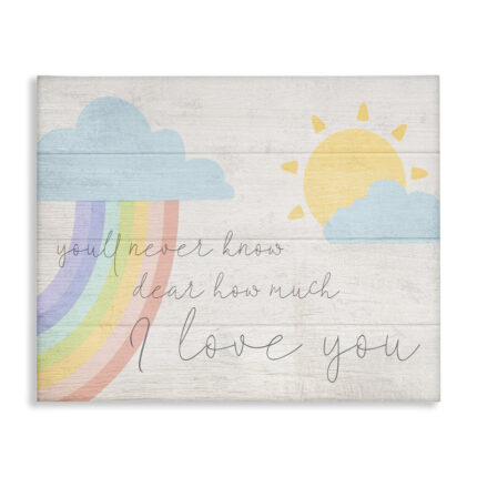 Billiot How Much I Love You Rainbow Clouds and Sun on Planks Kids Wall Décor - Chic Decora