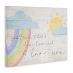Billiot How Much I Love You Rainbow Clouds and Sun on Planks Kids Wall Décor - Image 2