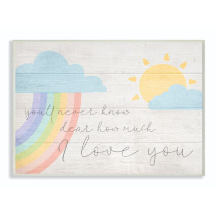 Billiot How Much I Love You Rainbow Clouds and Sun on Planks Kids Wall Décor - Chic Decora