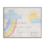 Billiot How Much I Love You Rainbow Clouds and Sun on Planks Kids Wall Décor