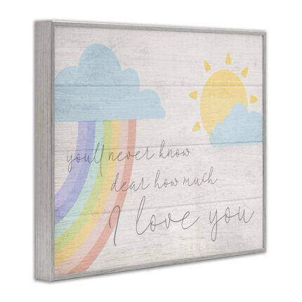 Billiot How Much I Love You Rainbow Clouds and Sun on Planks Kids Wall Décor - Chic Decora