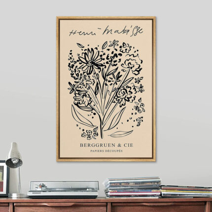 Black Abstract Garden Flowers Bouquet Wall Art Framed On Canvas by Henri Matisse Painting Print - Chic Decora