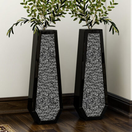 Black Extra Tall Floor Vase Decorative Modern Handmade 30”H (Set of 2) - Chic Decora
