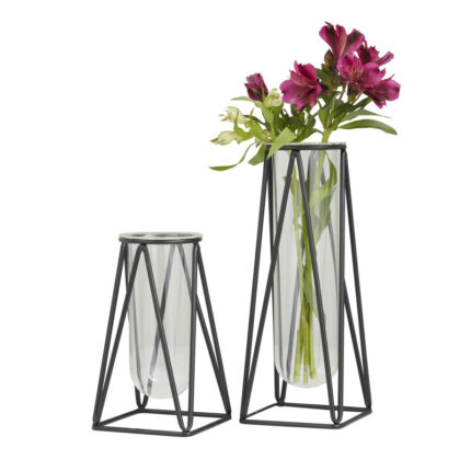 Black Latony 2 Piece Metal Geometric Tube Decorative Table Vase Set - Chic Decora